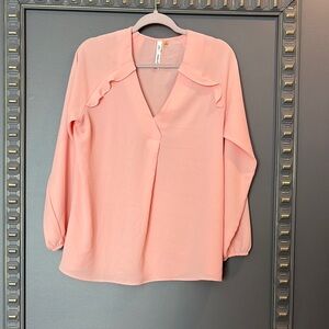 Collection B Orange Pink 3/4 Sleeve Notched Collar Blouse